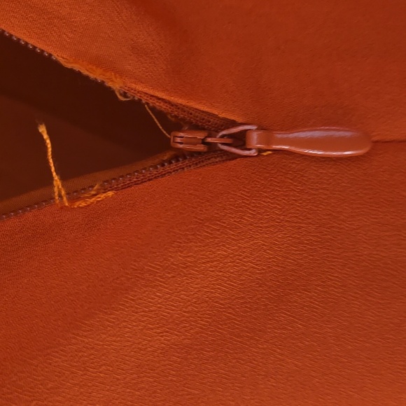 NWT Tahari ASL Burnt Orange Pleated Trim Tie Neck Dress Size 14 - Picture 8 of 15